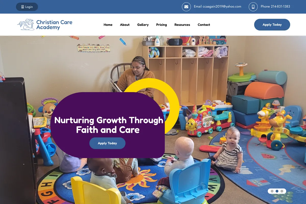 Christian Care Academy desktop website