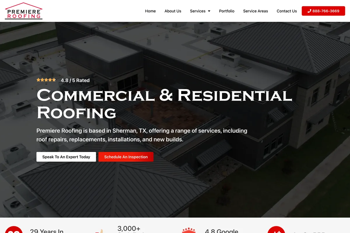Premiere Roofing desktop website