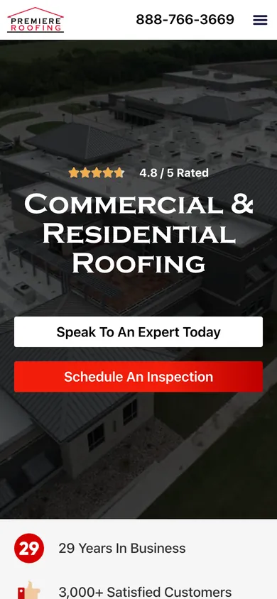 Premiere Roofing mobile website